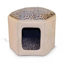 K&H Pet Products Kitty Clubhouse Tan / Leopard (unheated) 17" x 16" x 13" - KH3892