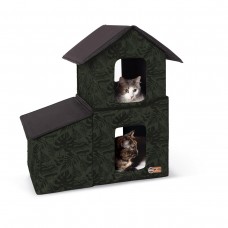 K&H Pet Products Outdoor Two-Story Kitty House with Dining Room Unheated Green 22" x 27" x 27"