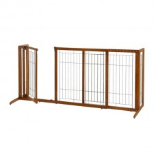 Richell Deluxe Freestanding Pet Gate with Door Medium Brown 61.8 - 90.2" x 24" x 28" - R94189